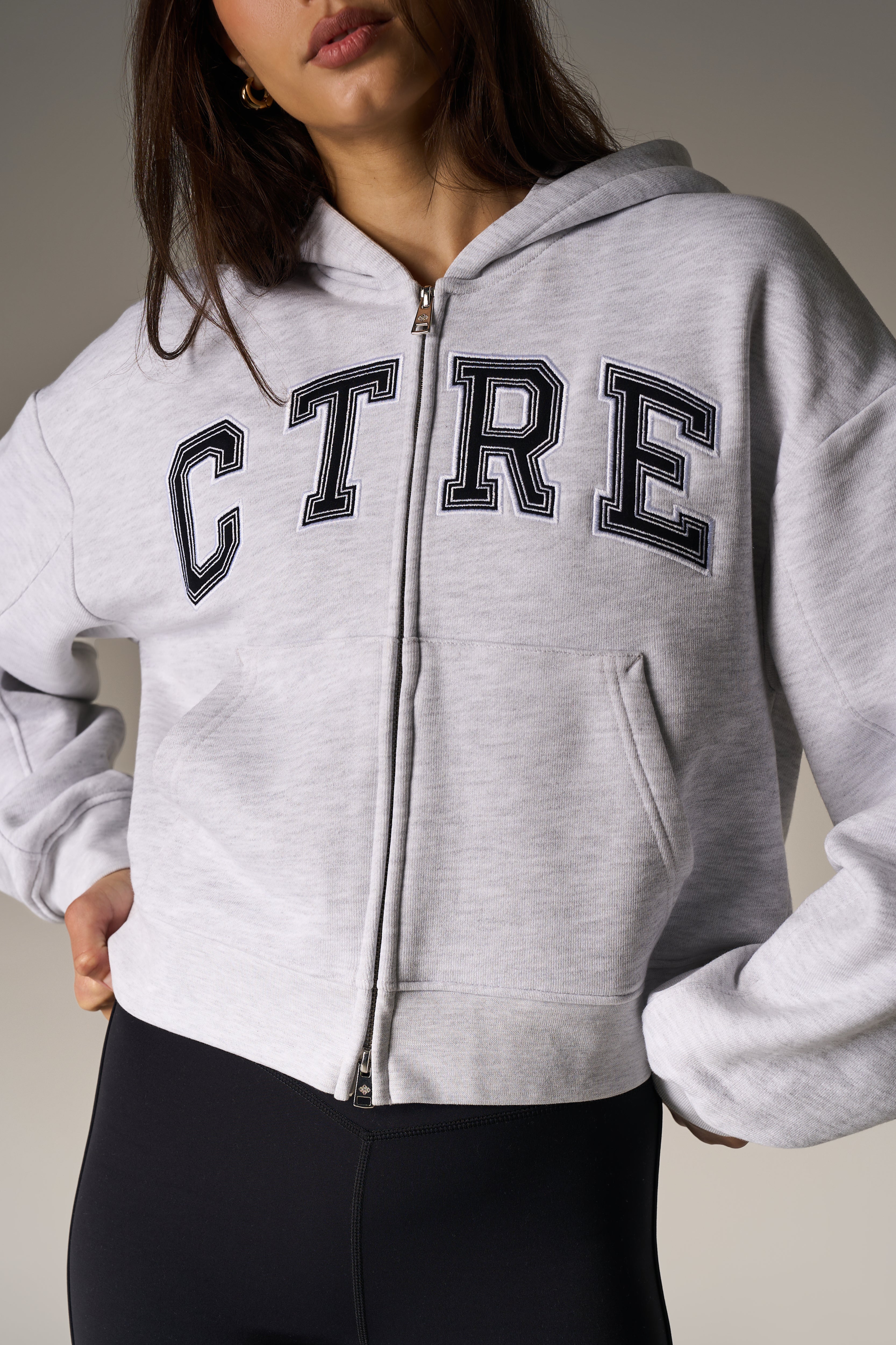 CTRE APPLIQUE ZIP THROUGH HOODIE - GREY MARL