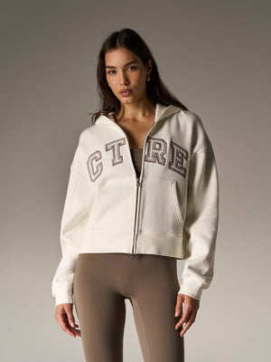 CTRE APPLIQUE ZIP THROUGH HOODIE - OFF WHITE