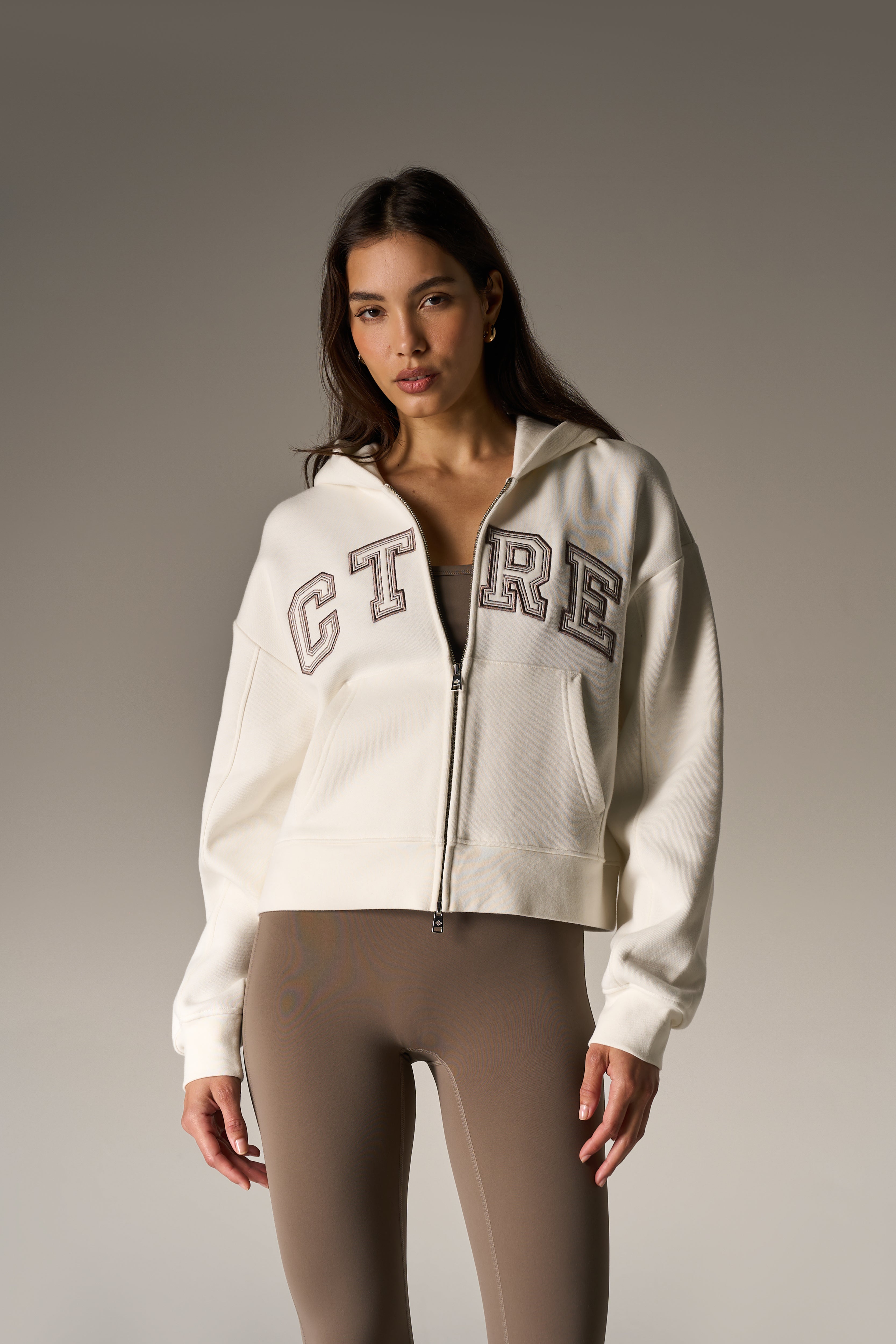 CTRE APPLIQUE ZIP THROUGH HOODIE - OFF WHITE