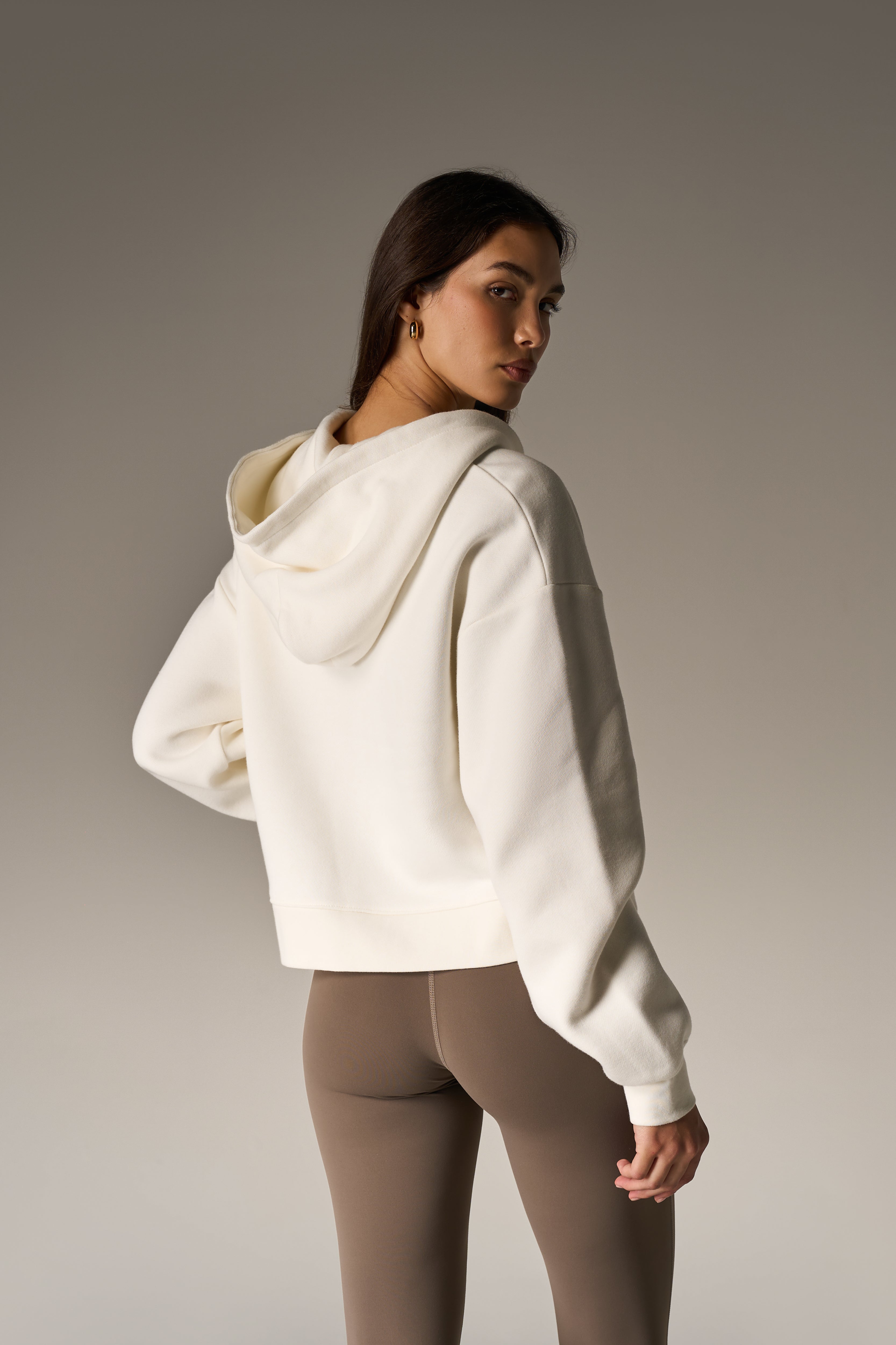CTRE APPLIQUE ZIP THROUGH HOODIE - OFF WHITE