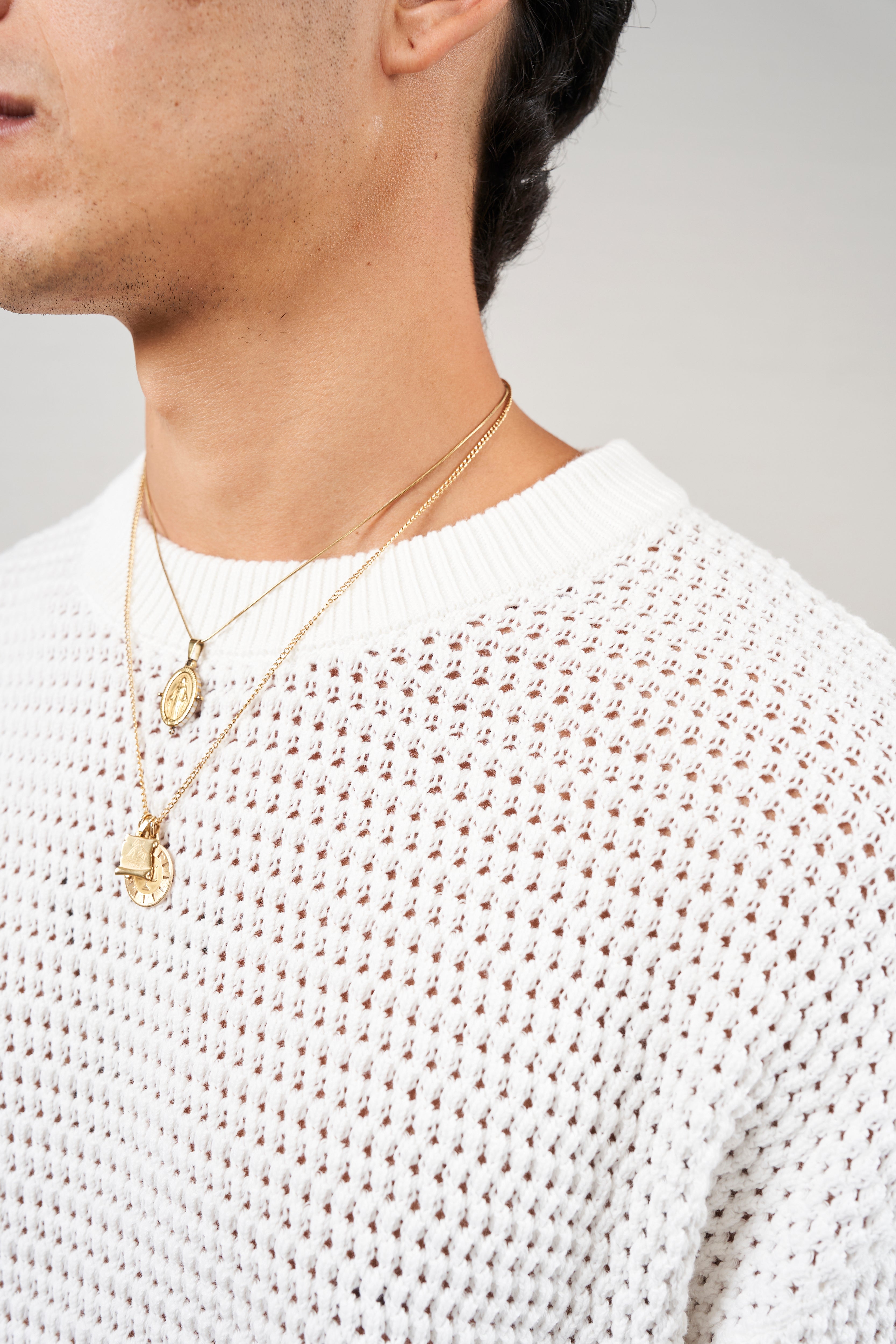 CROCHET KNITTED CONTRAST STRIPE T-SHIRT - WHITE – The Couture Club