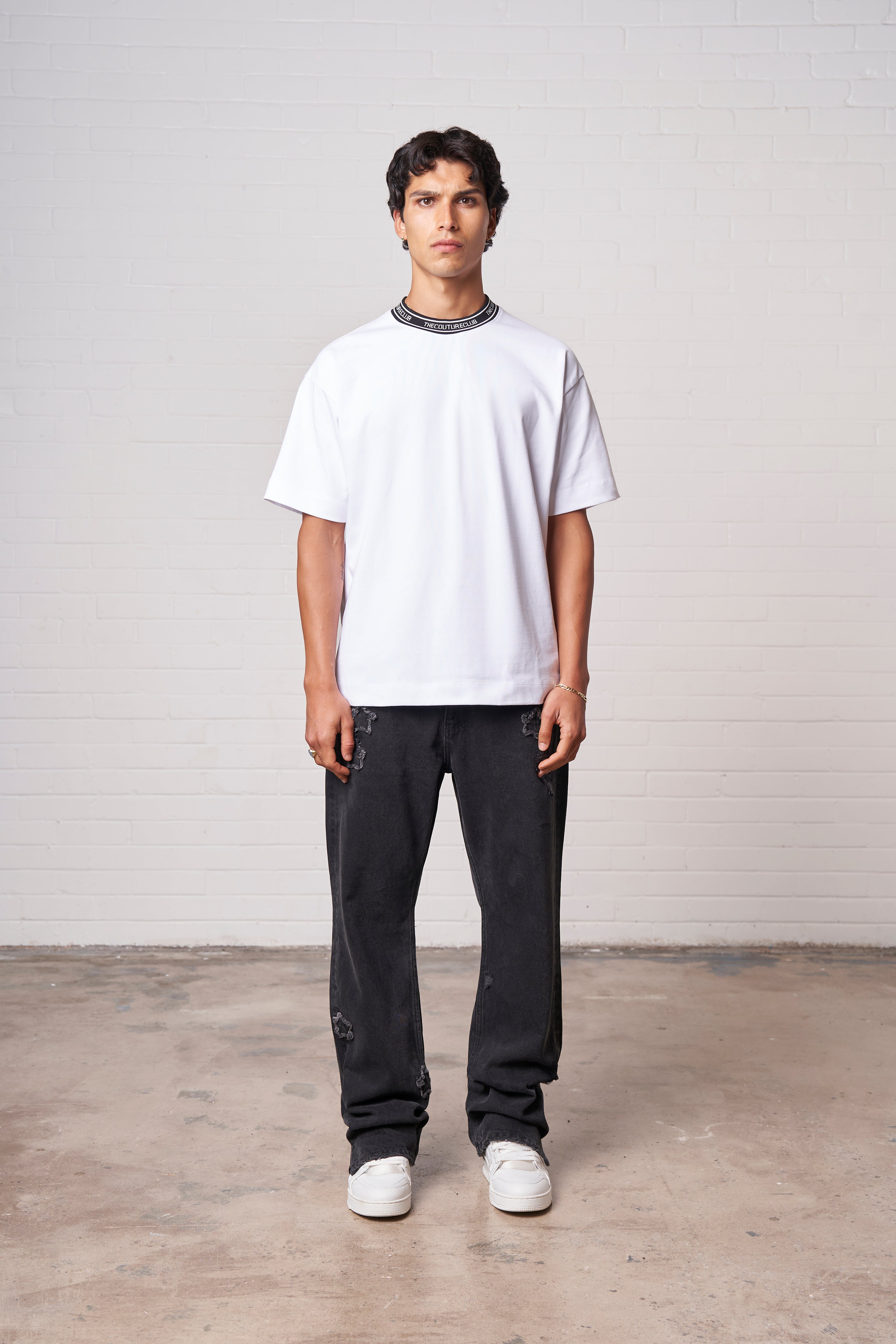 JACQUARD COLLAR T-SHIRT - WHITE