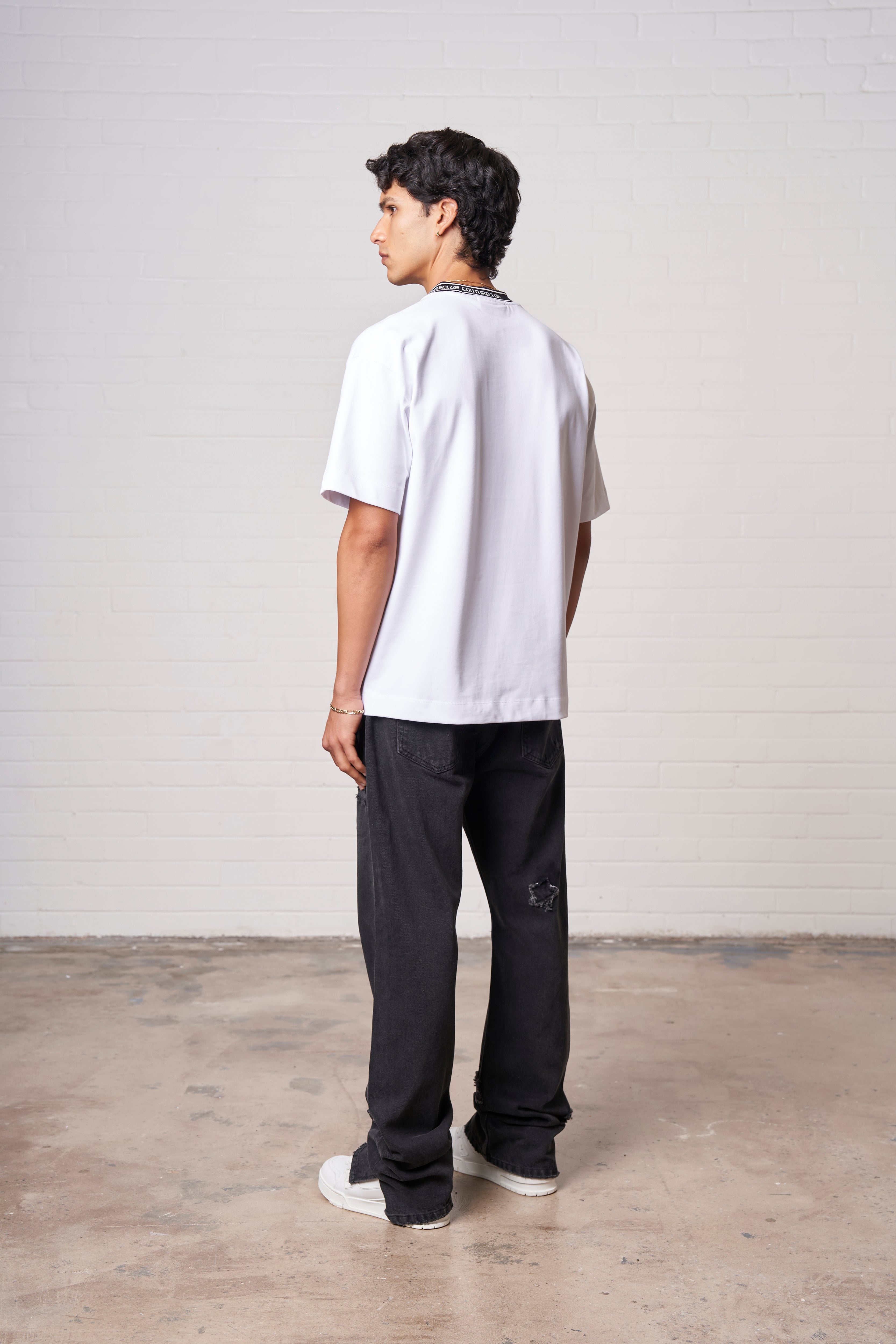 JACQUARD COLLAR T-SHIRT - WHITE
