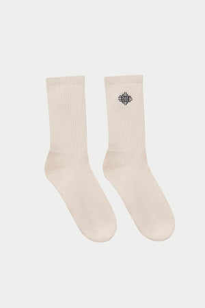 EMBROIDERED EMBLEM SPORTS SOCK - OFFWHITE