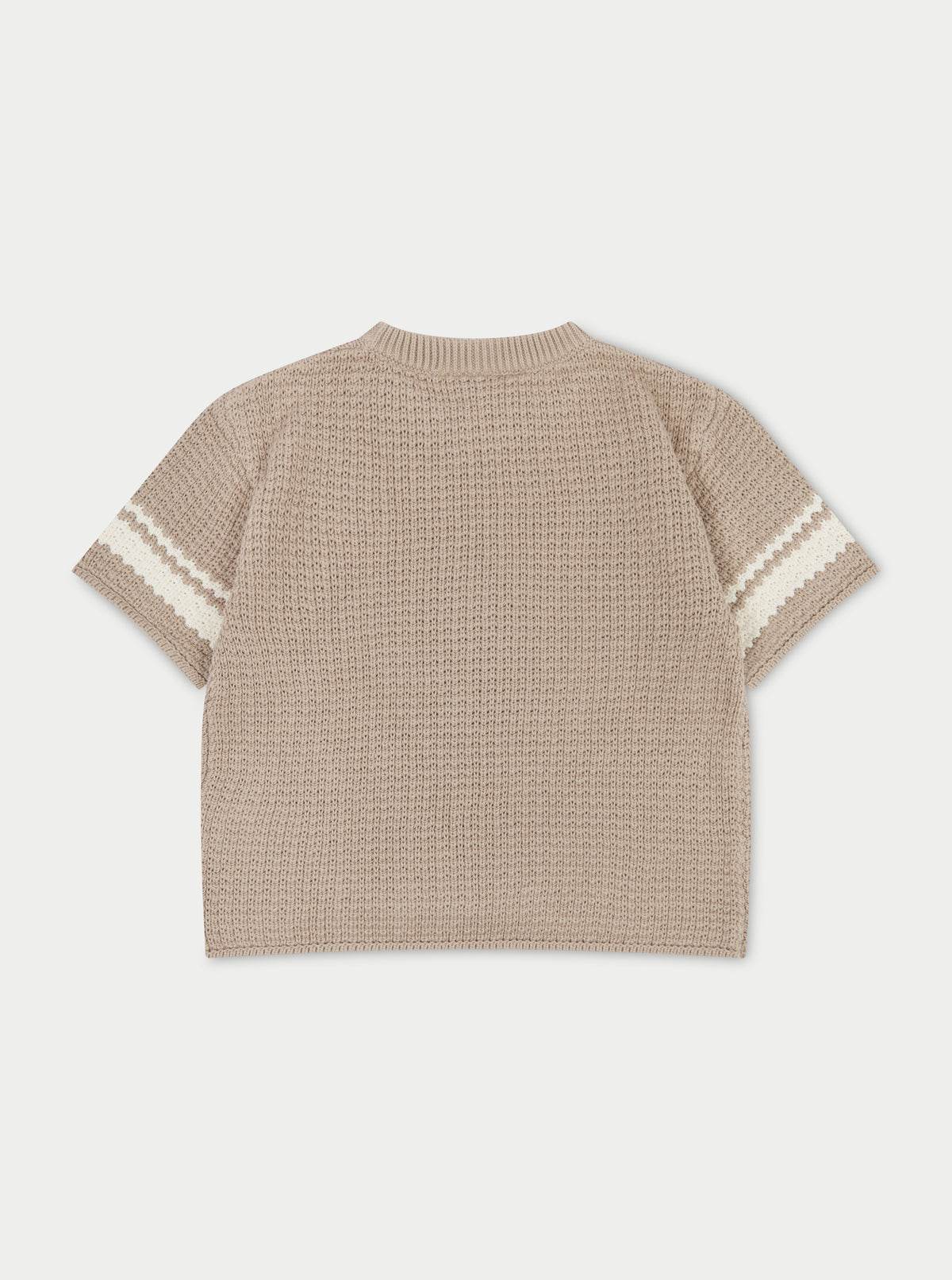 KIDS CROCHET KNITTED CONTRAST STRIPE T-SHIRT - BROWN
