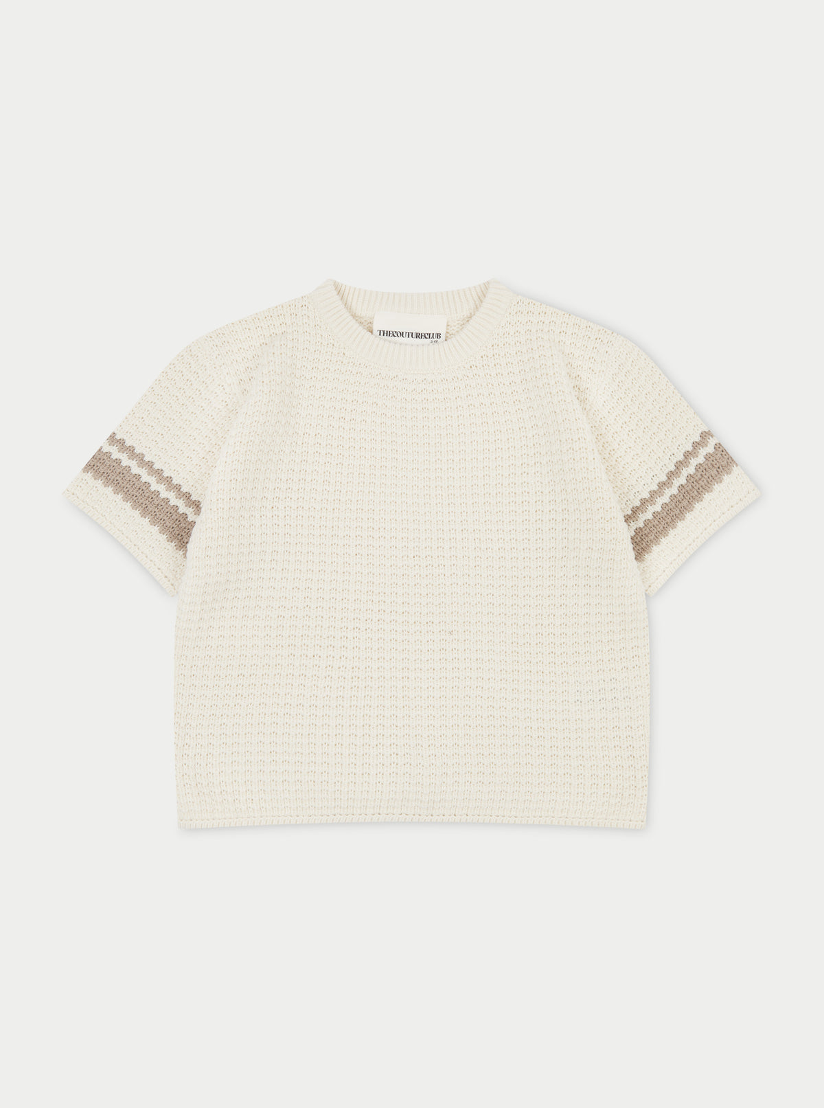 KIDS CROCHET KNITTED CONTRAST STRIPE T-SHIRT - OFF WHITE
