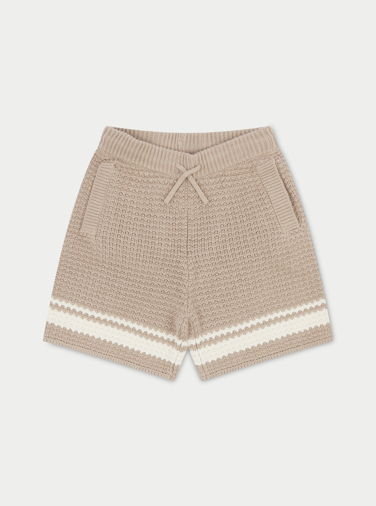 Crochet Knitted Contrast Stripe Shorts - Brown