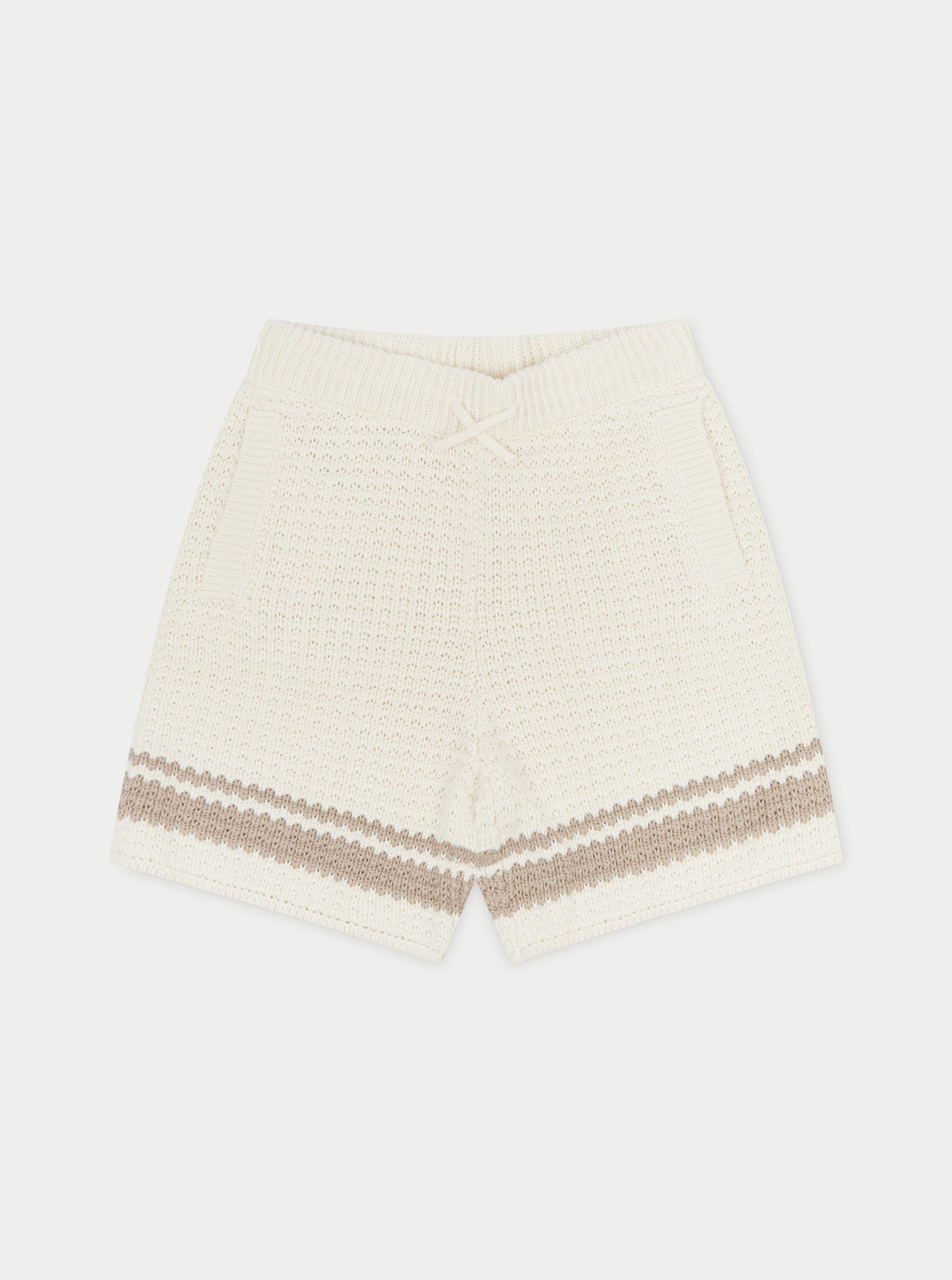 Crochet Knitted Contrast Stripe Shorts - Off White