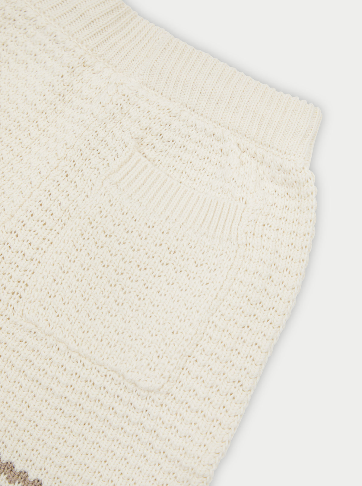 KIDS CROCHET KNITTED CONTRAST STRIPE SHORTS - OFF WHITE