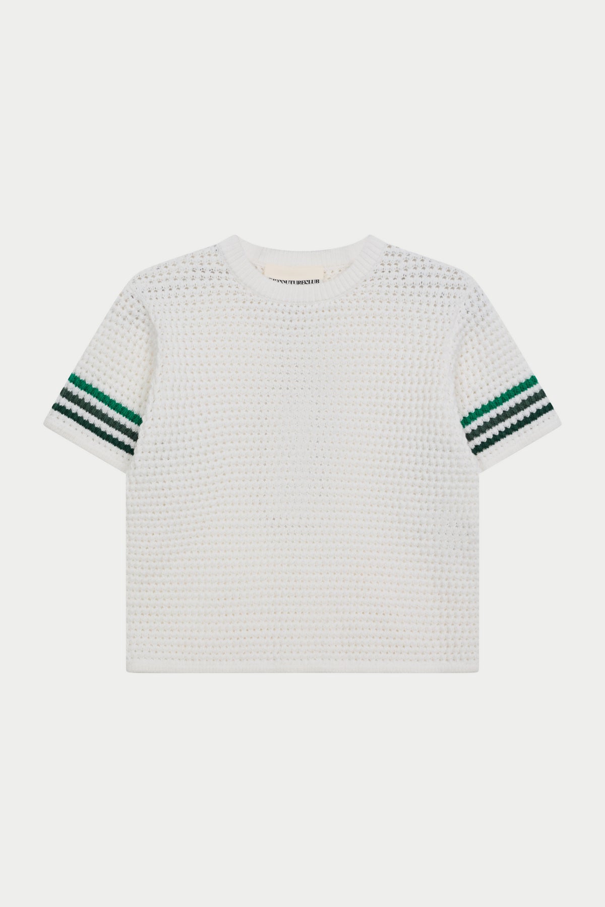 JUNIOR STRIPE CROCHET KNIT T-SHIRT - WHITE