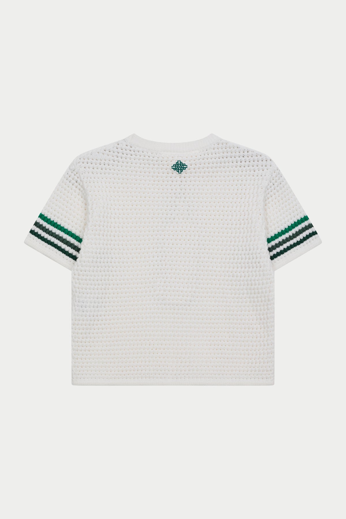 JUNIOR STRIPE CROCHET KNIT T-SHIRT - WHITE