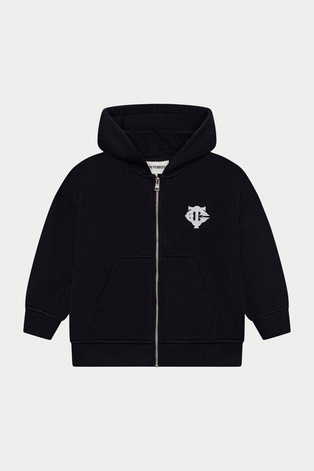 JUNIOR ZIP THROUGH EMBLEM APPLIQUE HOODIE - BLACK
