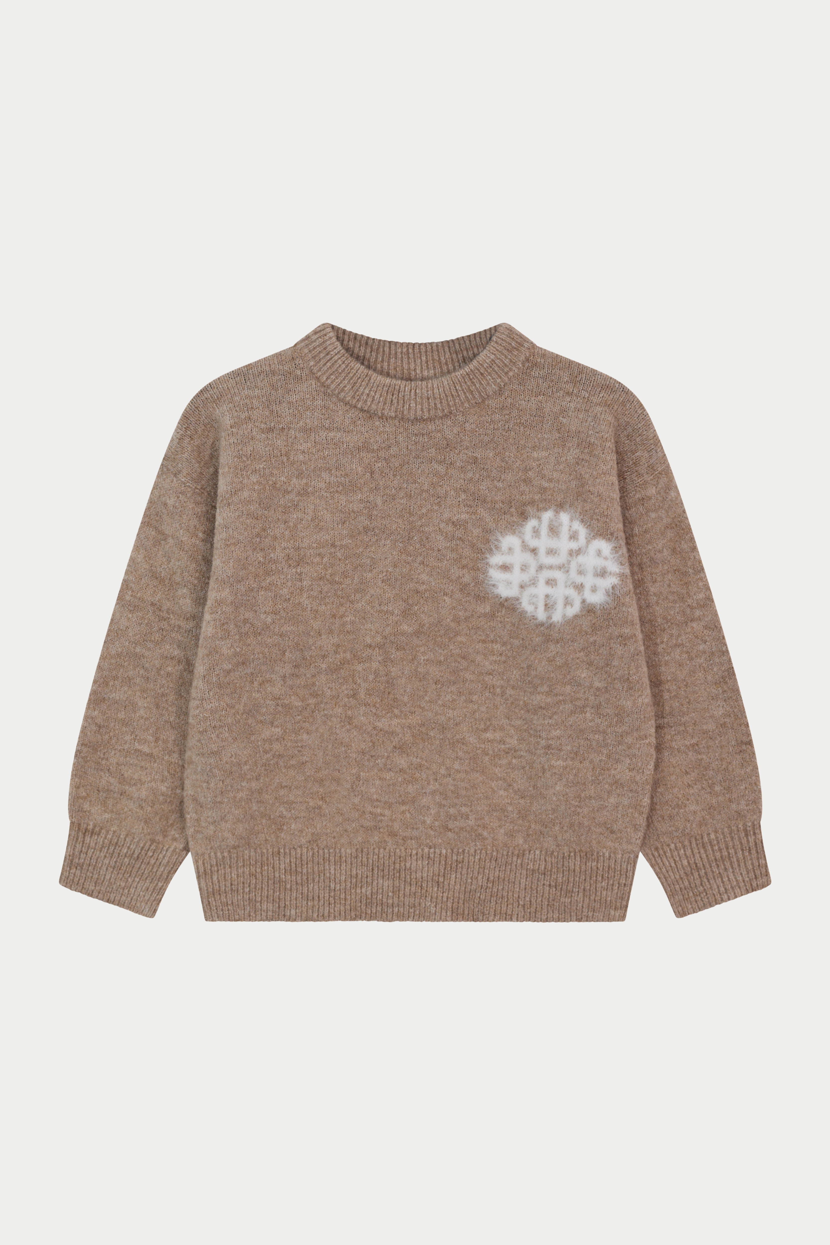 KIDS EMBLEM FLUFFY KNIT CREW - BEIGE