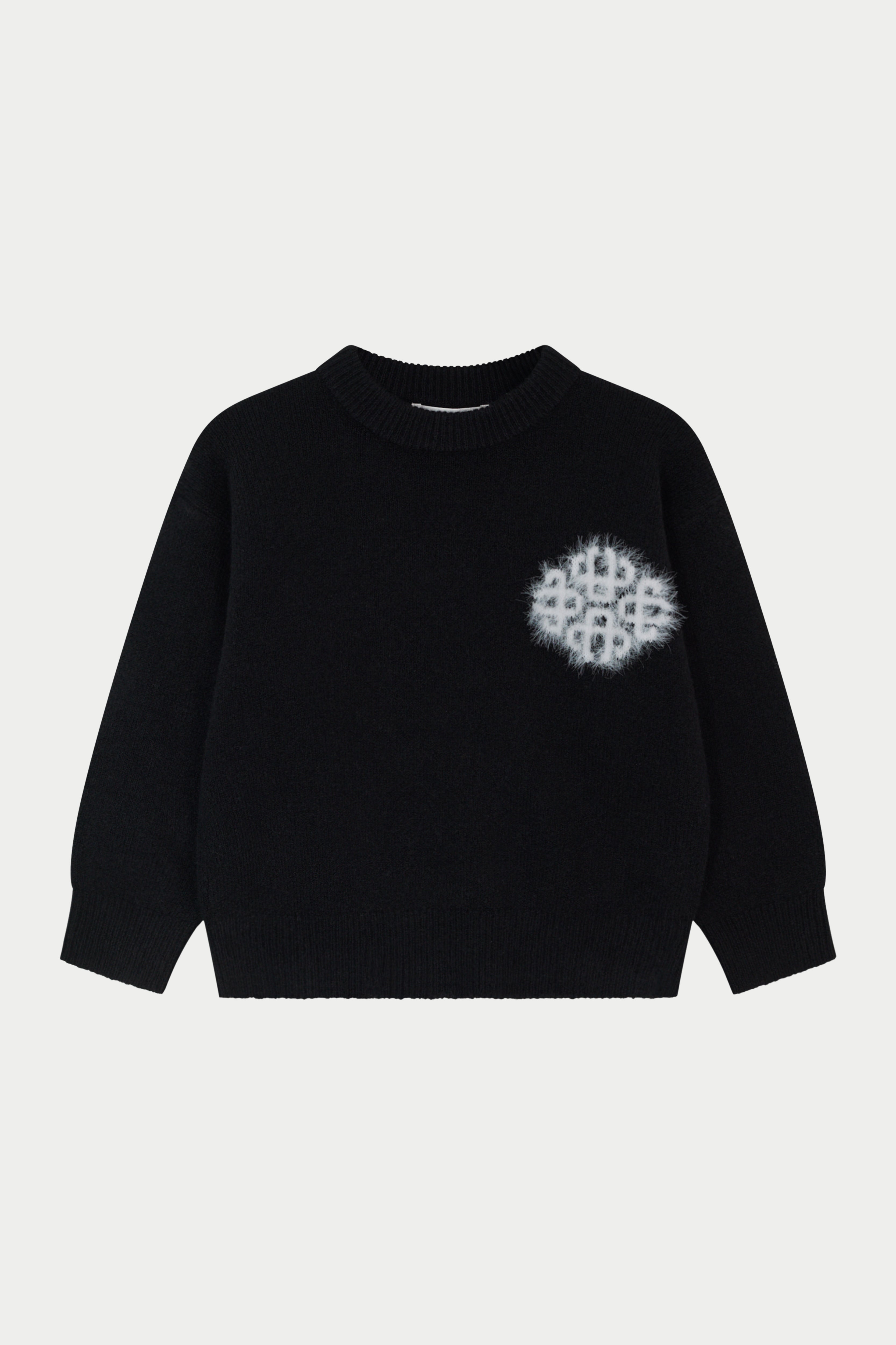 JUNIOR EMBLEM FLUFFY KNIT CREW - BLACK