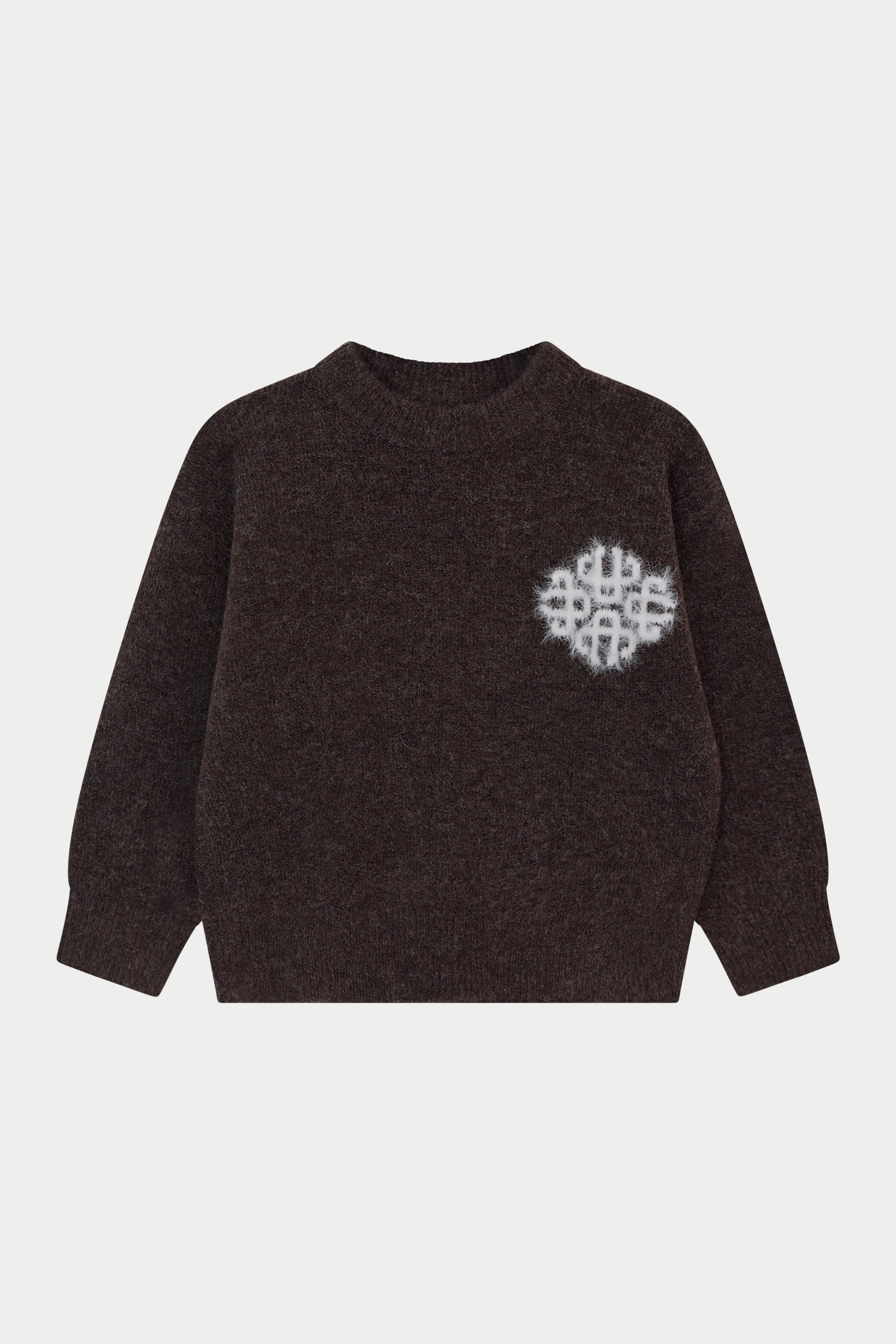 JUNIOR EMBLEM FLUFFY KNIT CREW - BROWN