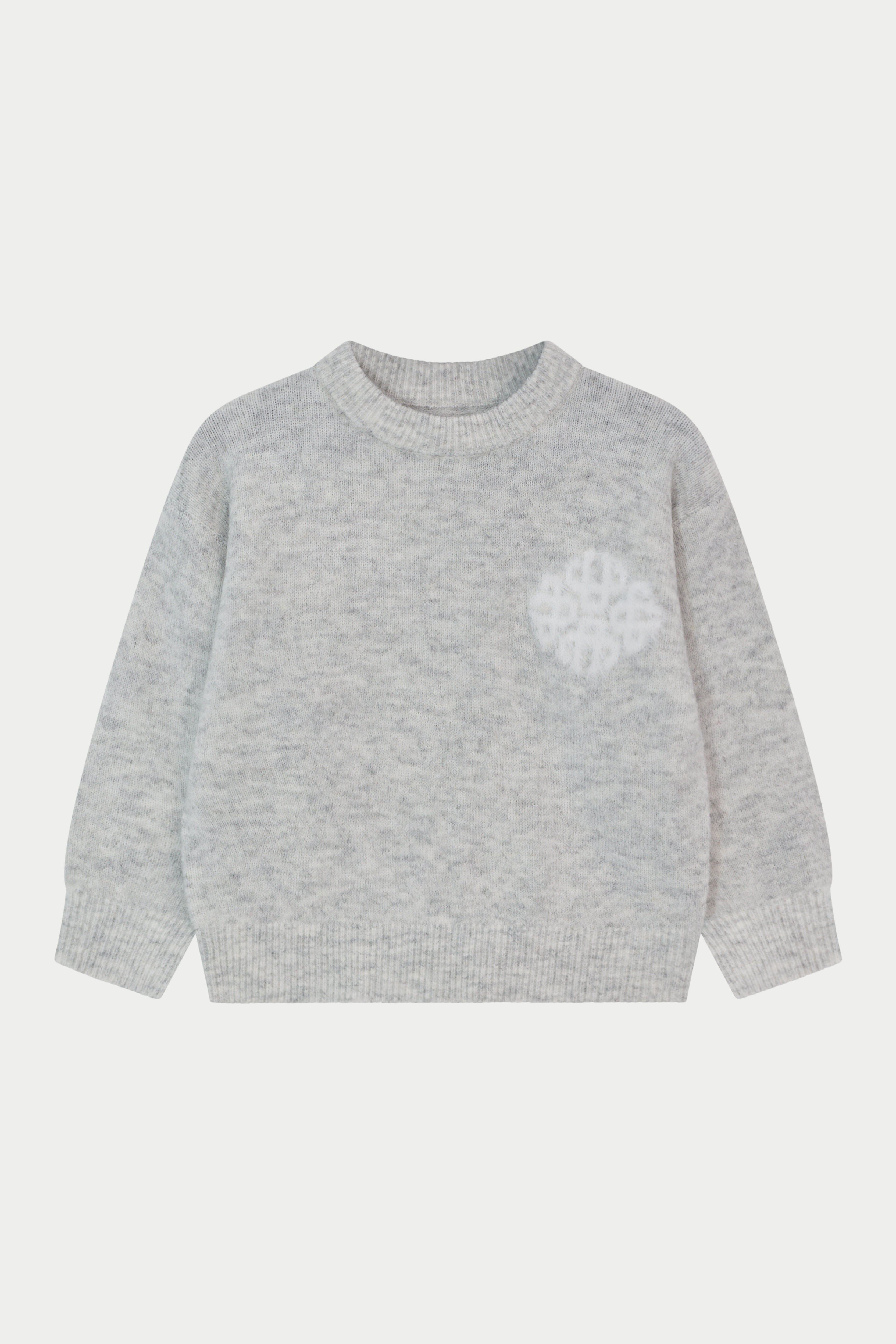 JUNIORS EMBLEM FLUFFY KNIT CREW - GREY MARL