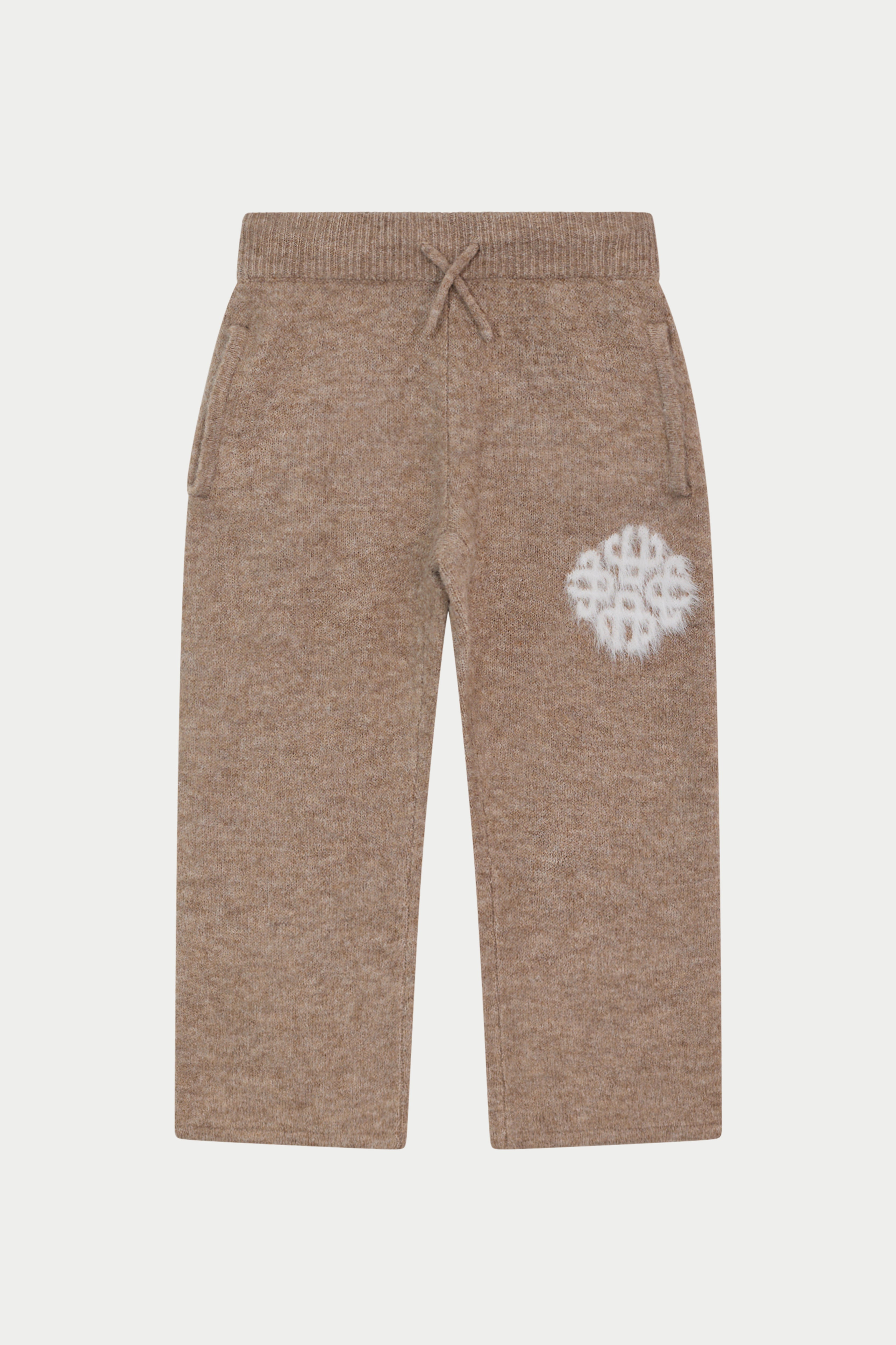 KIDS EMBLEM FLUFFY KNIT JOGGERS - BEIGE