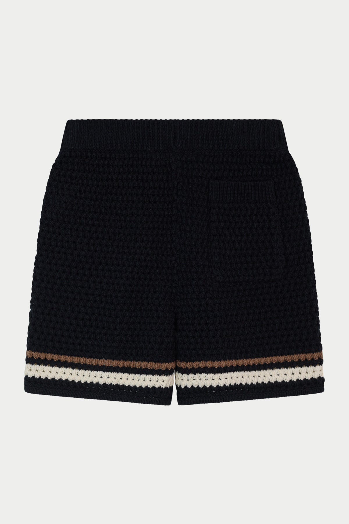 JUNIOR STRIPE CROCHET KNIT SHORTS - BLACK