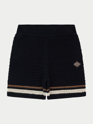 KIDS STRIPE CROCHET KNIT SHORTS - BLACK