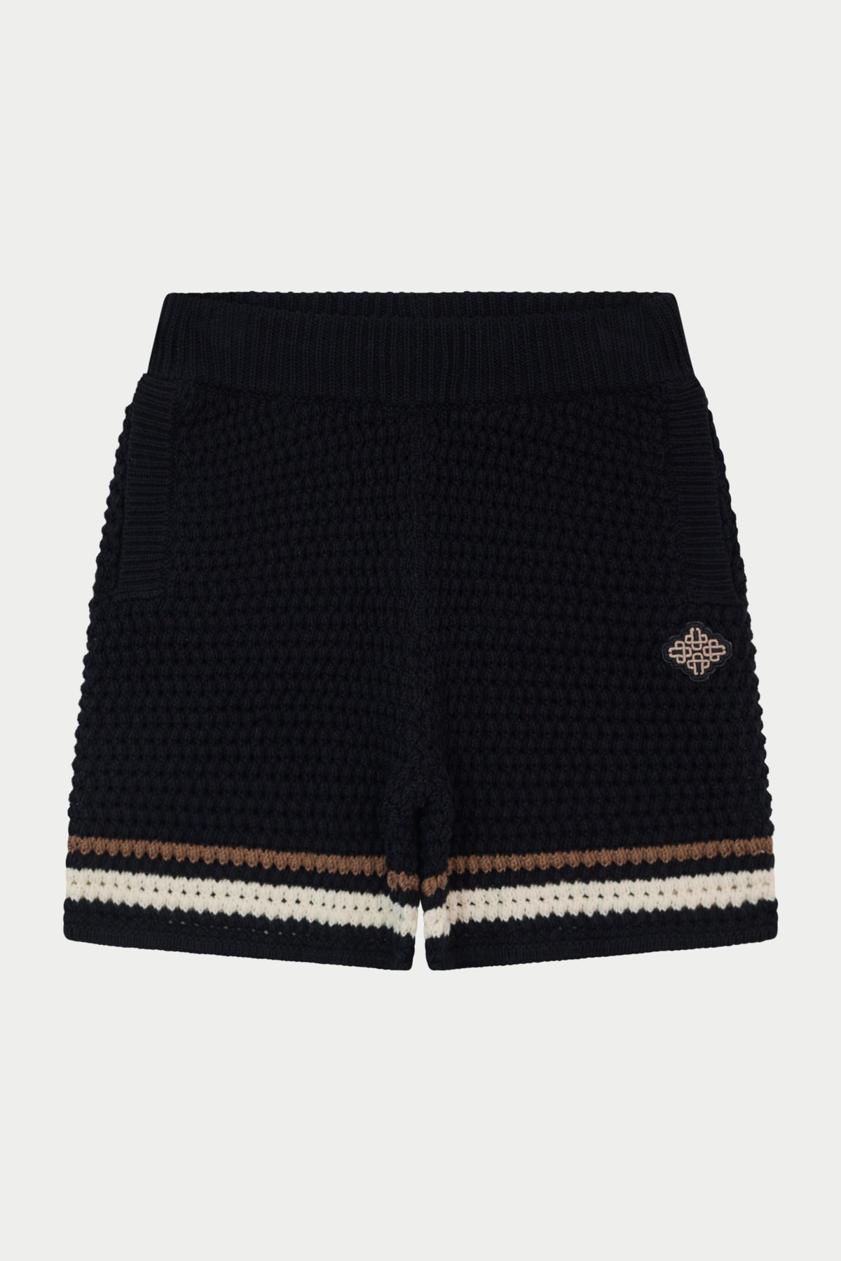 JUNIOR STRIPE CROCHET KNIT SHORTS - BLACK