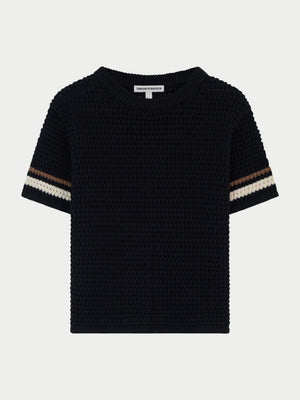 KIDS STRIPE CROCHET KNIT T-SHIRT - BLACK