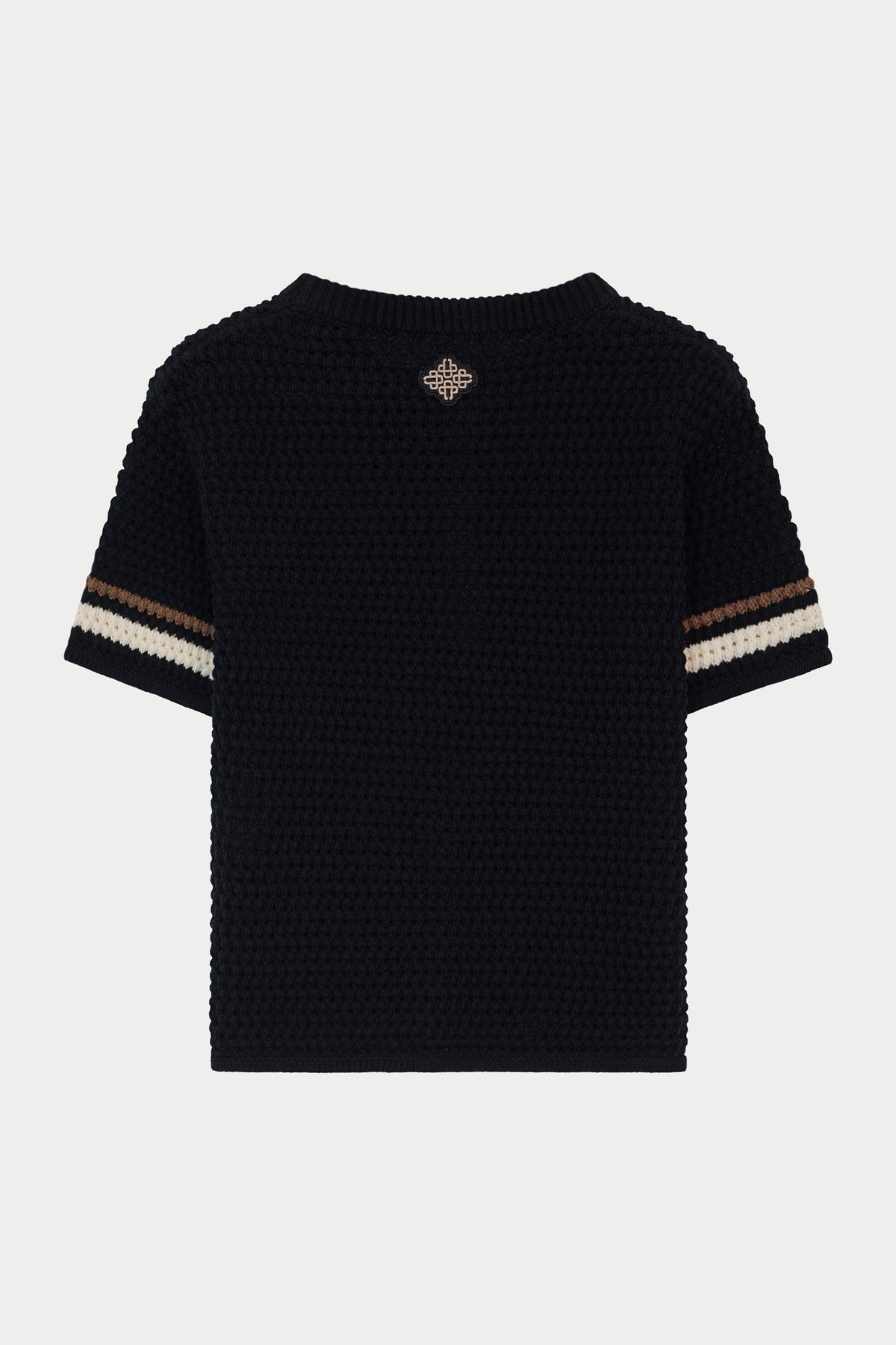 JUNIOR STRIPE CROCHET KNIT T-SHIRT - BLACK