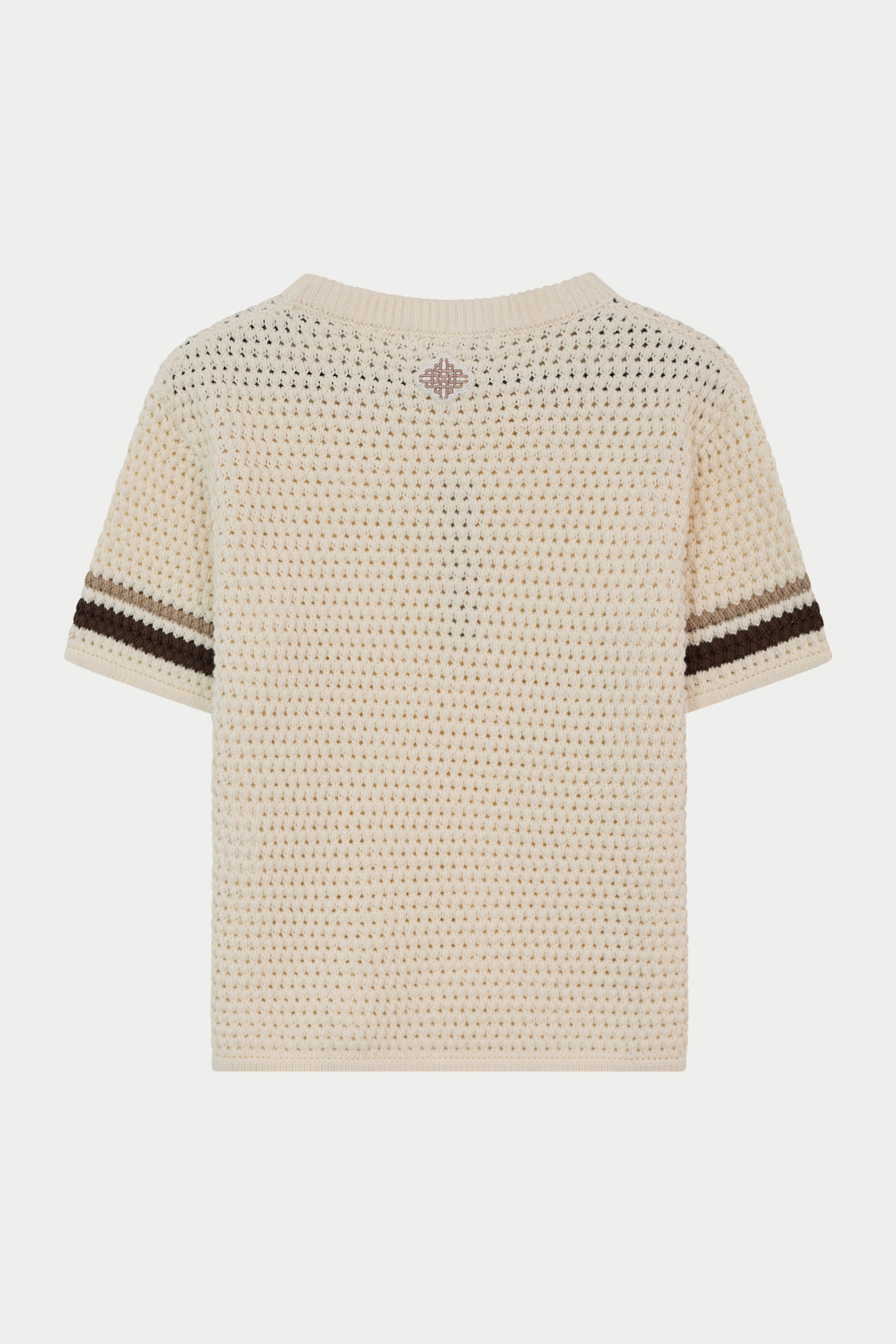 JUNIOR STRIPE CROCHET KNIT T-SHIRT - OFF WHITE