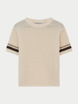 JUNIOR STRIPE CROCHET KNIT T-SHIRT - OFF WHITE