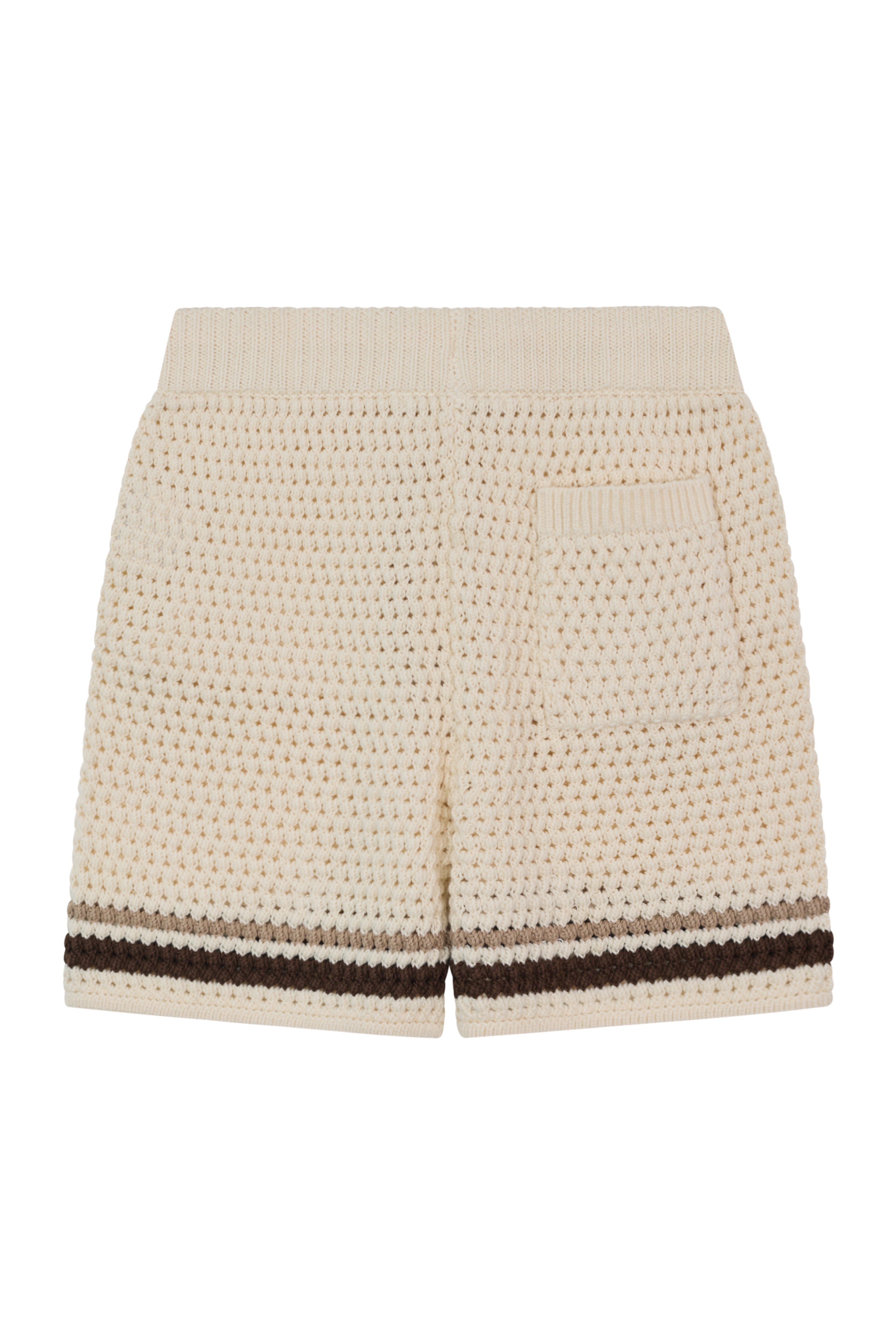 JUNIOR STRIPE CROCHET KNIT SHORTS - OFF WHITE