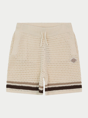 JUNIOR STRIPE CROCHET KNIT SHORTS - OFF WHITE