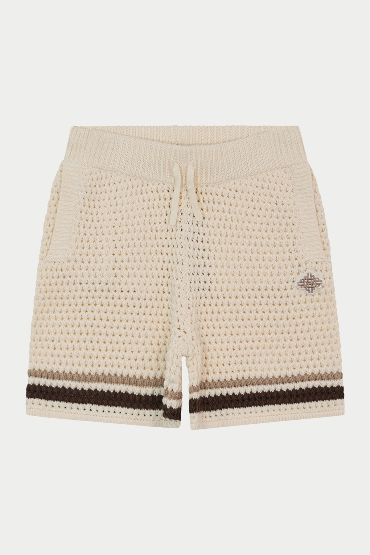JUNIOR STRIPE CROCHET KNIT SHORTS - OFF WHITE