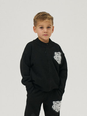 JUNIOR MONOGRAM FLUFFY KNIT ZIP THROUGH - BLACK