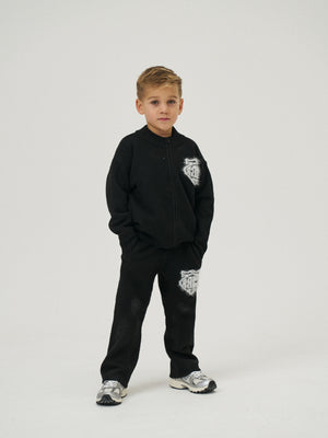KIDS MONOGRAM FLUFFY KNIT ZIP THROUGH - BLACK
