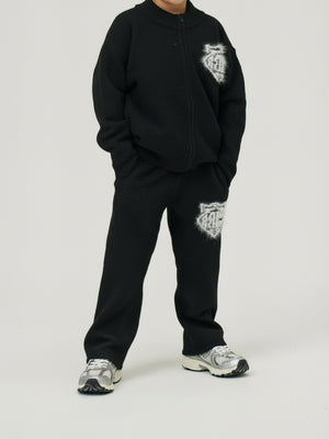 JUNIOR MONOGRAM EMBLEM FLUFFY KNIT JOGGERS - BLACK