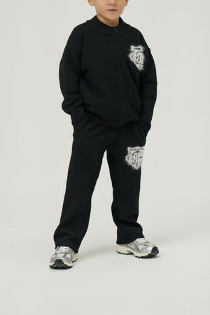 JUNIOR MONOGRAM EMBLEM FLUFFY KNIT JOGGERS - BLACK