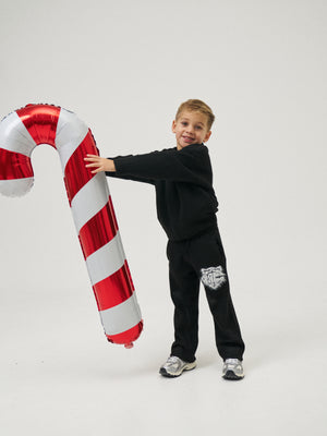 KIDS MONOGRAM EMBLEM FLUFFY KNIT JOGGERS - BLACK