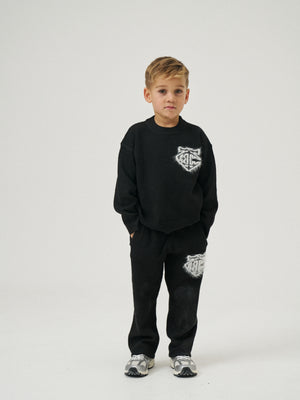 KIDS MONOGRAM EMBLEM FLUFFY KNIT JOGGERS - BLACK