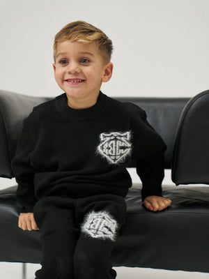 KIDS MONOGRAM FLUFFY KNIT CREW - BLACK