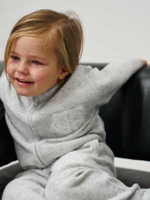 KIDS MONOGRAM FLUFFY KNIT ZIP THROUGH - GREY MARL
