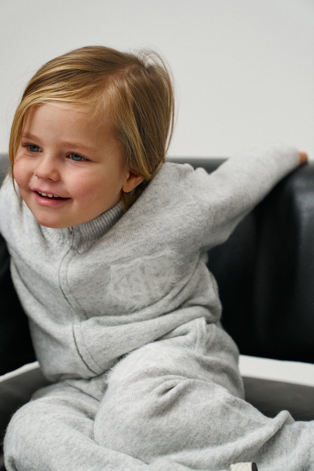 KIDS MONOGRAM FLUFFY KNIT ZIP THROUGH - GREY MARL