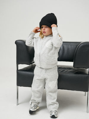 KIDS MONOGRAM EMBLEM FLUFFY KNIT JOGGERS - GREY MARL