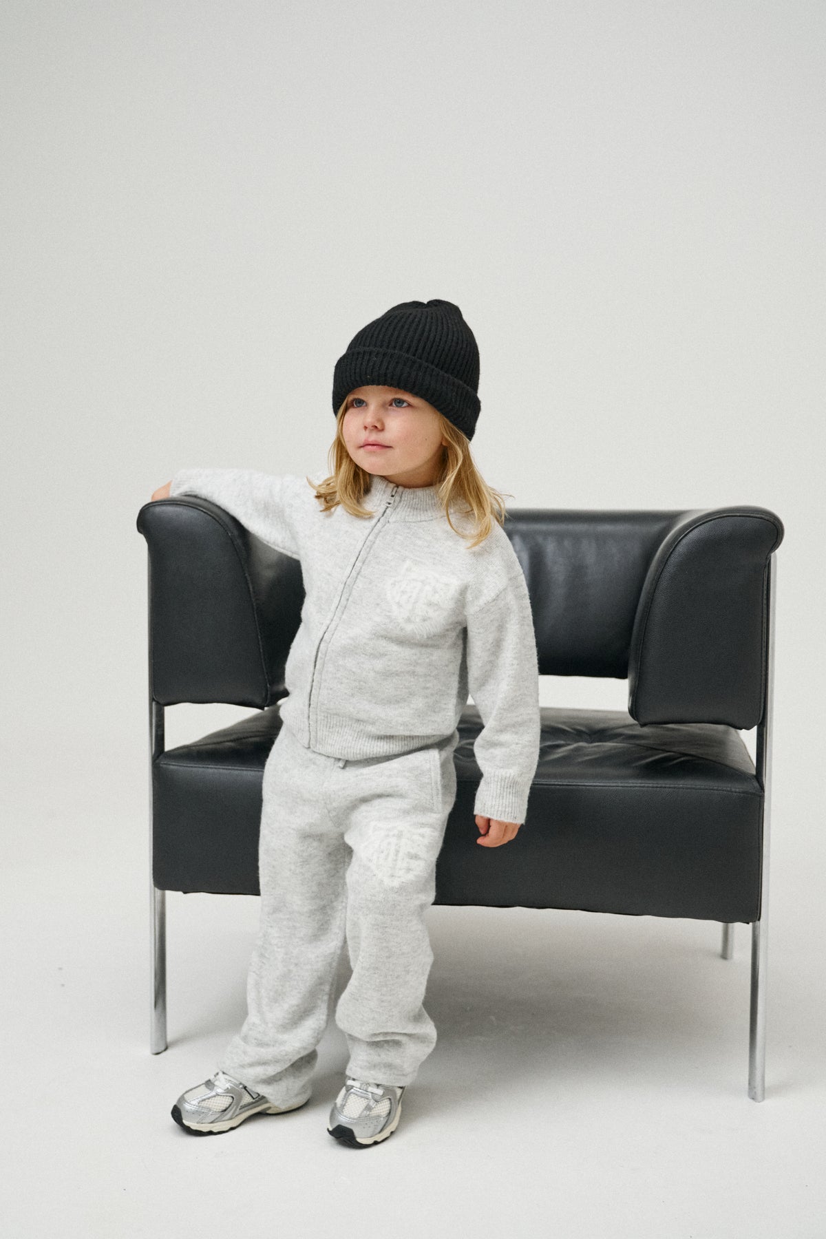 JUNIOR MONOGRAM FLUFFY KNIT ZIP THROUGH - GREY MARL