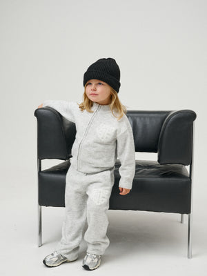 JUNIOR MONOGRAM EMBLEM FLUFFY KNIT JOGGERS - GREY MARL