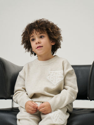 KIDS MONOGRAM FLUFFY KNIT CREW - BEIGE