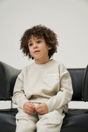KIDS MONOGRAM FLUFFY KNIT CREW - BEIGE