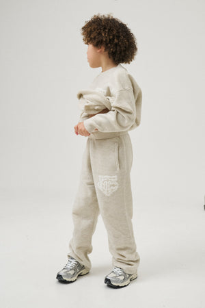 JUNIOR MONOGRAM EMBLEM FLUFFY KNIT JOGGERS - BEIGE