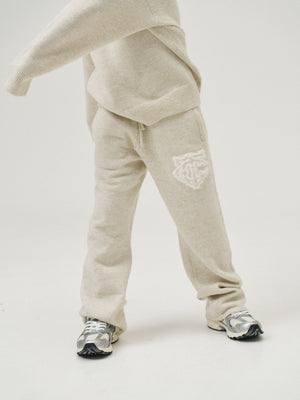 KIDS MONOGRAM EMBLEM FLUFFY KNIT JOGGERS - BEIGE
