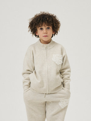 KIDS MONOGRAM FLUFFY KNIT ZIP THROUGH - BEIGE