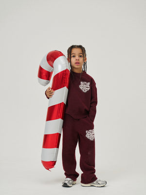 JUNIOR MONOGRAM EMBLEM FLUFFY KNIT JOGGERS - BURGUNDY