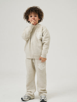 JUNIOR MONOGRAM FLUFFY KNIT ZIP THROUGH - BEIGE